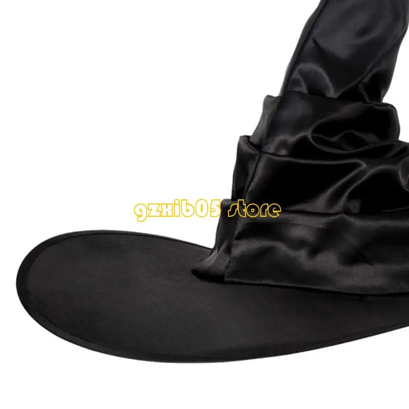 

C9GE Угловая шляпа ведьмы Хэллоуин Черные складки Шляпа волшебника Популярная ведьма осень-зима