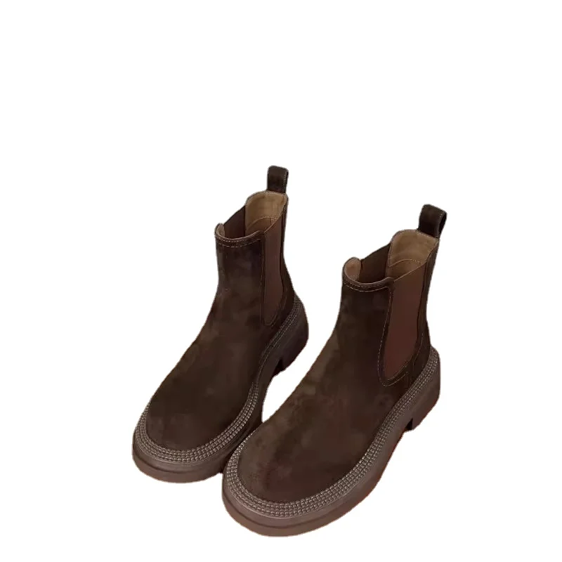 Women's Shoes 2023 New Mid-Calf Women's Boots Winter Slip-on Casual Boots Women High Quality Round Toe Square Heel Shoes Women