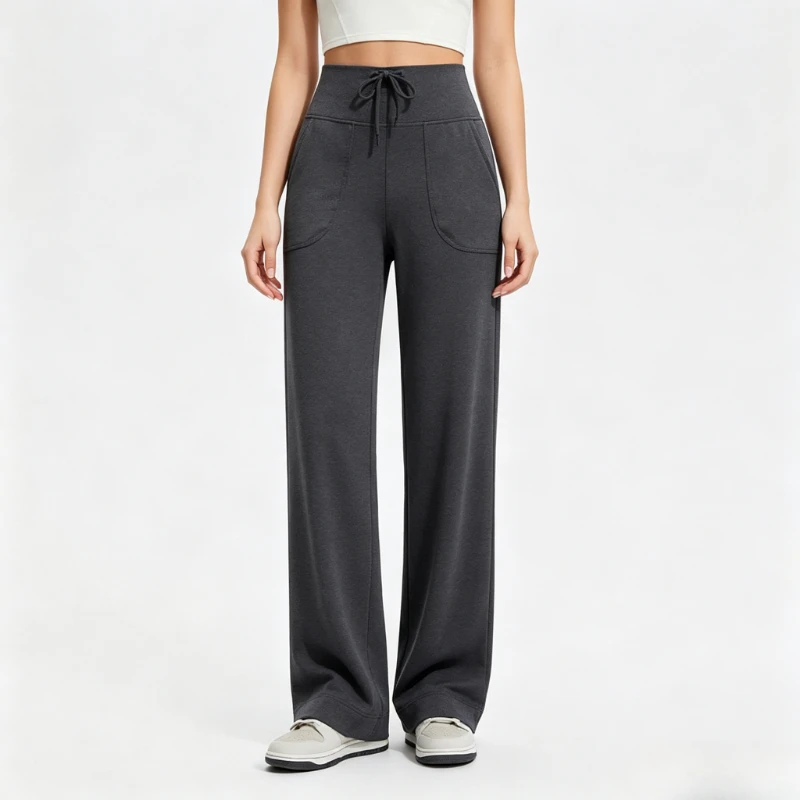Women Naked Feeling High Waist Wide Leg Yoga Pants Draped Casual Trousers Drawstring Pocket Soft Stretch Flare Workout Pants
