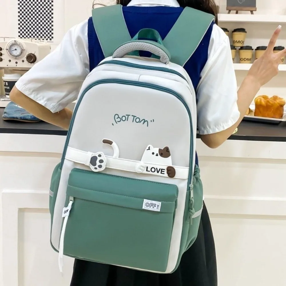

Waterproof Students School Backpack Nylon Multi Pocket Cute Cat School Bag Stationery Storage Large Capacity