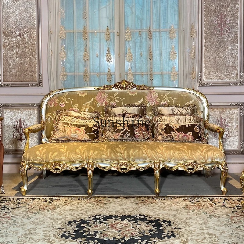 

Home French court style solid wood carving flower embroidery fabric retro old single three sofa