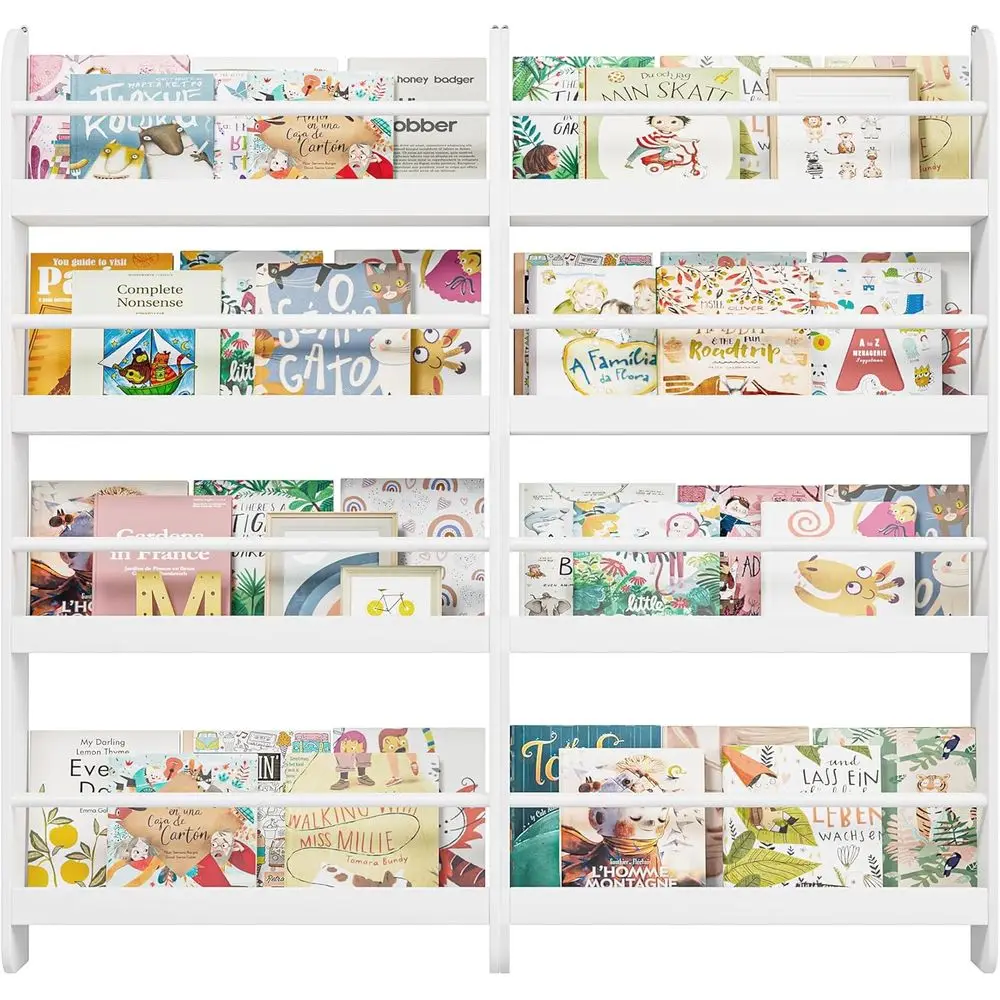 

Набор из 2 настенных 4-х уровневых книжных полок-органайзеров для детей, хранилище игрушек в спальне, гостиной, белый