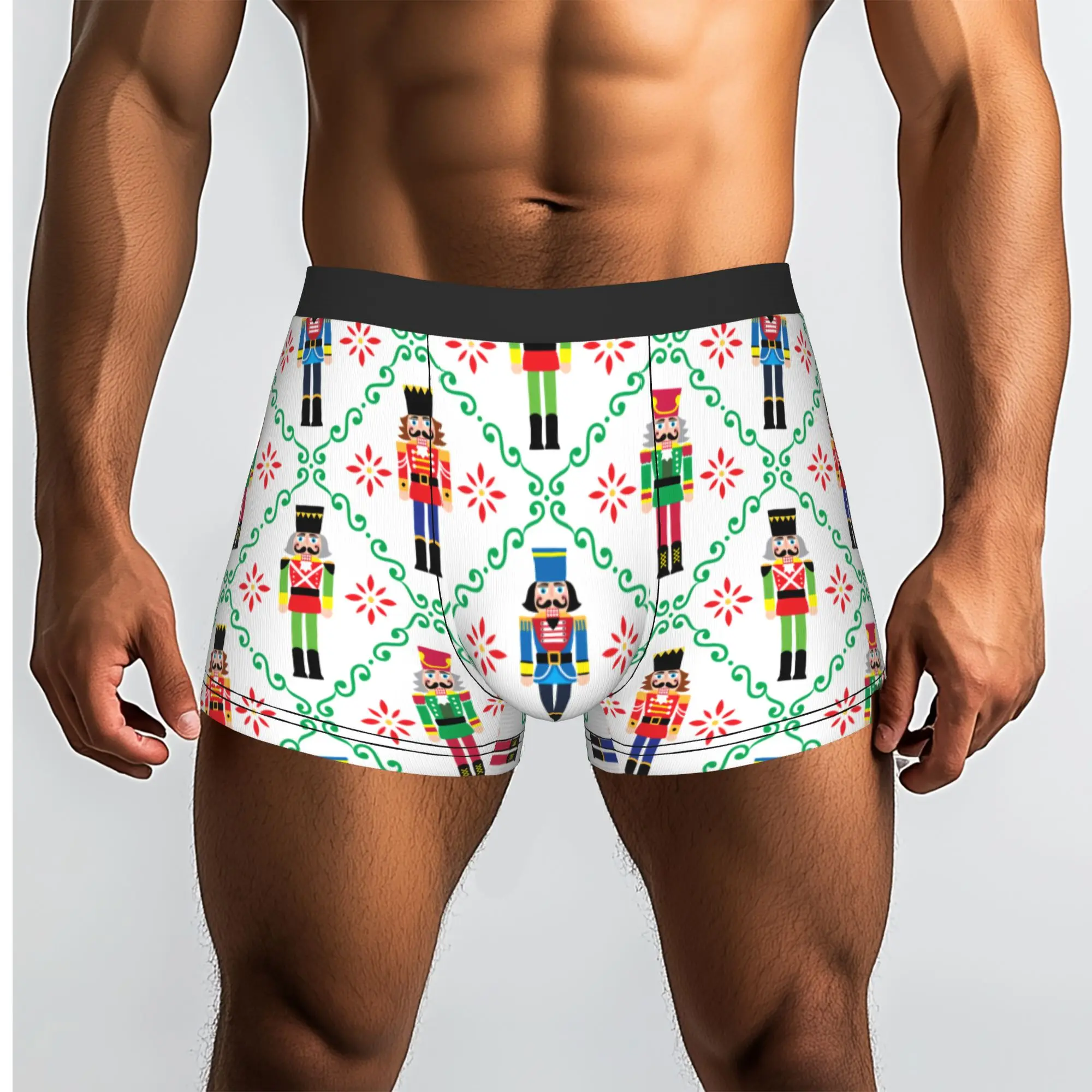 Custom Male Fashion Christmas Nutcrackers Soldier Pattern Underwear Holiday Gifts Boxer Briefs Soft Shorts Panties Underpants