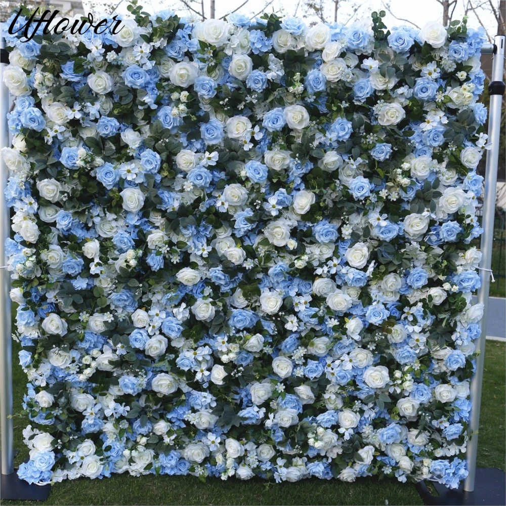 

Uflower Blue Rose Greenery Artificial Flower Wall Wedding Backdrop Fabric Hanging Curtain Floral Window Display Party Event Prop
