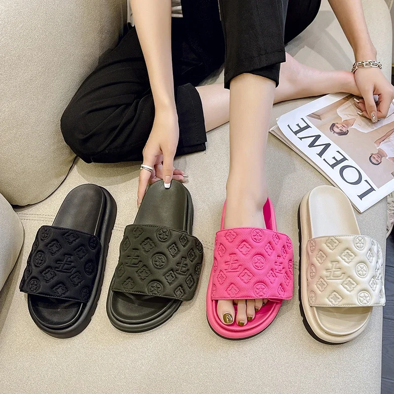 Magic Tape Flat Slippers Women Summer Luxury Shoes Brand Platform Sandals Ladies Height Increase Flats Slides Women Slippers