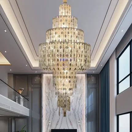 Modern Luxury Crystal Chandeliers Lights Fixture Unique Design American LED Hanging Lamp Big Long European Indoor Droplight