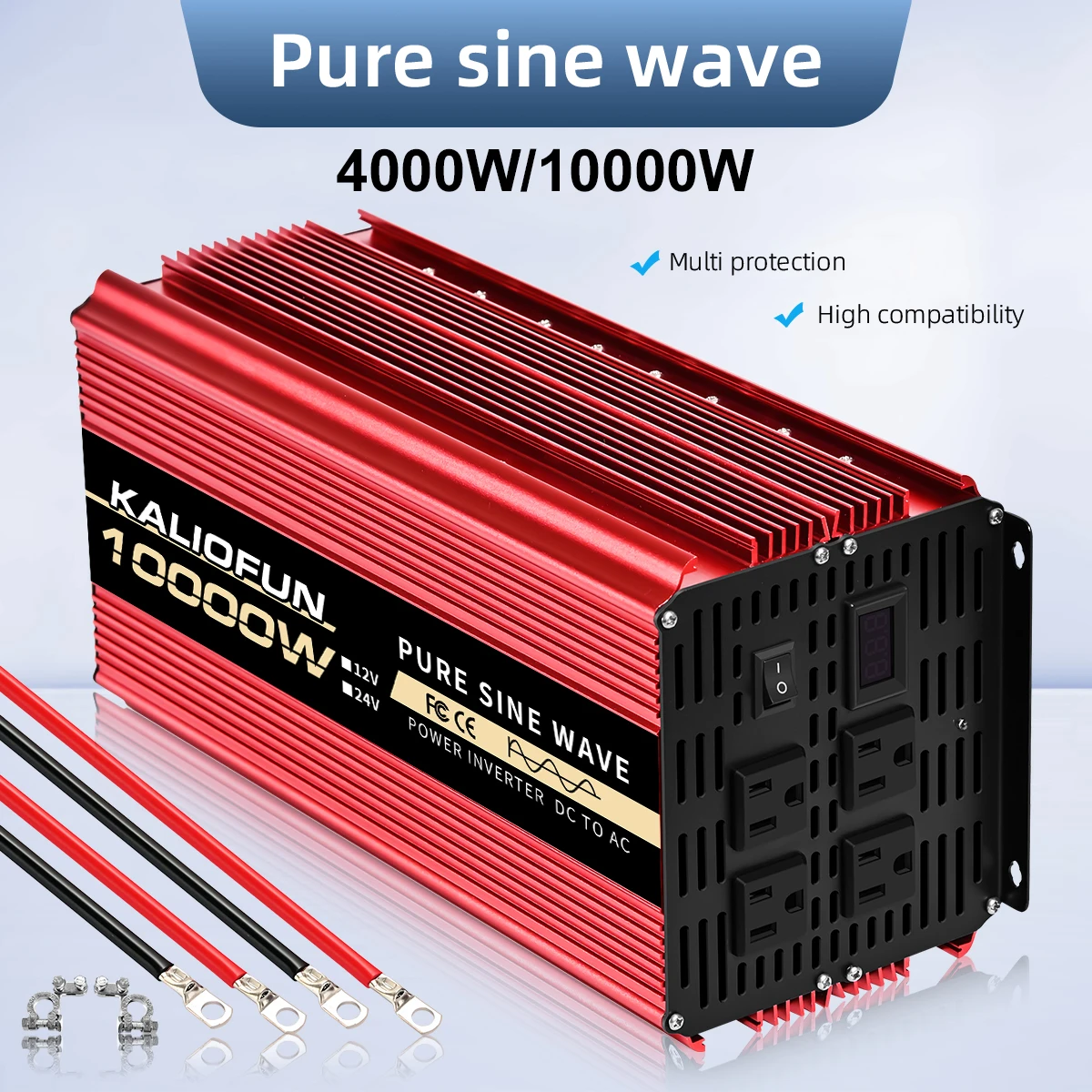 مقبس الولايات المتحدة 12 فولت إلى التيار المتناوب 110 فولت 60 هرتز محول موجة جيبية نقية قوة السيارة 1600 واط/6000 واط/10000 واط محول الجهد المحمول مع LED #2