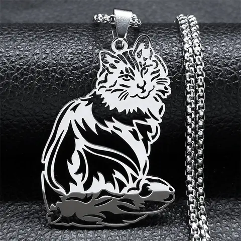 Cute Cat Ragdoll Kitty Pendant Necklace for Women Men Stainless Steel Silver Color Chain Pet Lover Gift Jewelry colar N3213S01