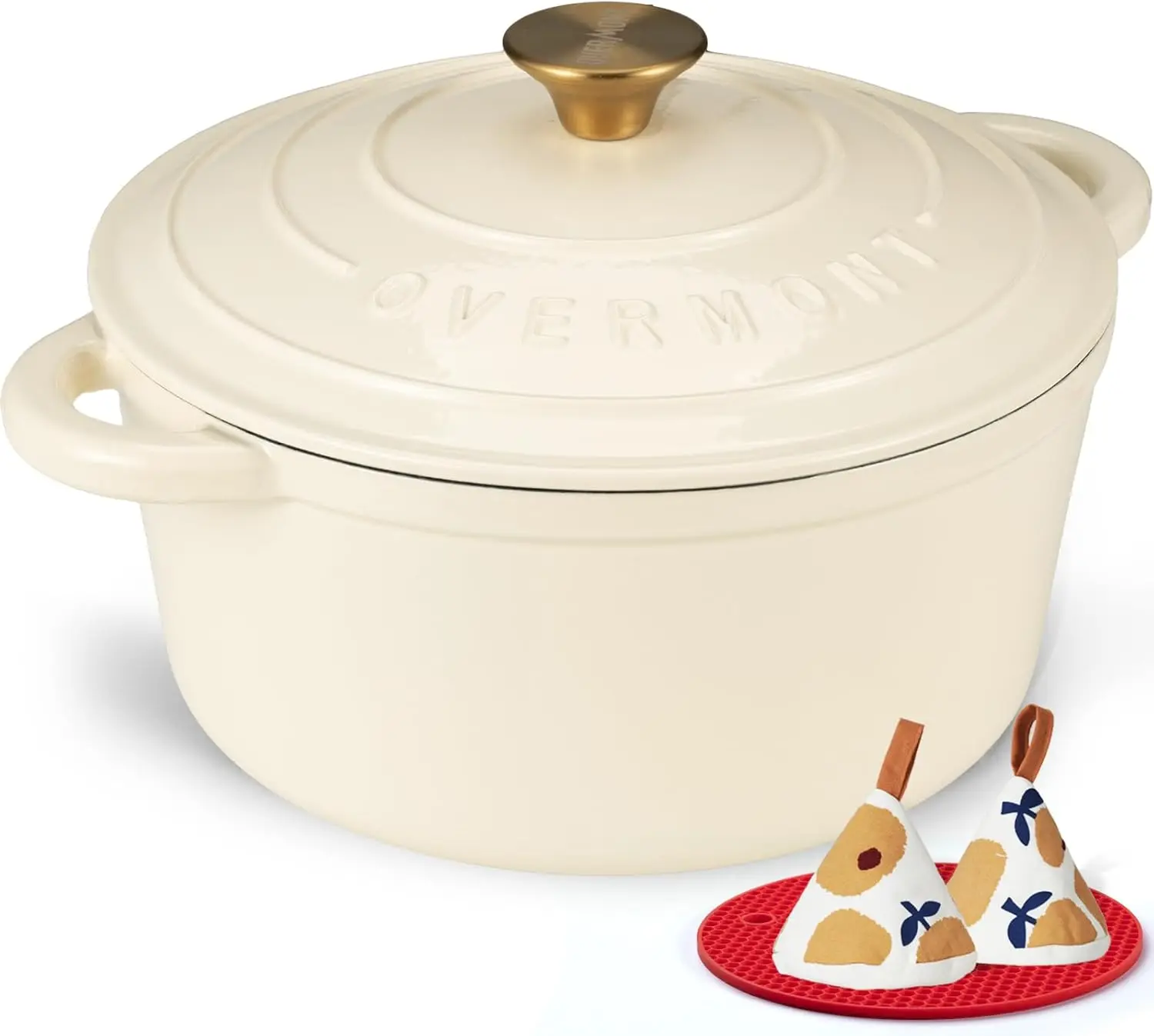 

Чугунная эмалированная жаровня 5,5 л с крышкой, кулинарной книгой и подставками для горячего - универсальна для тушения, приготовления рагу, выпечки