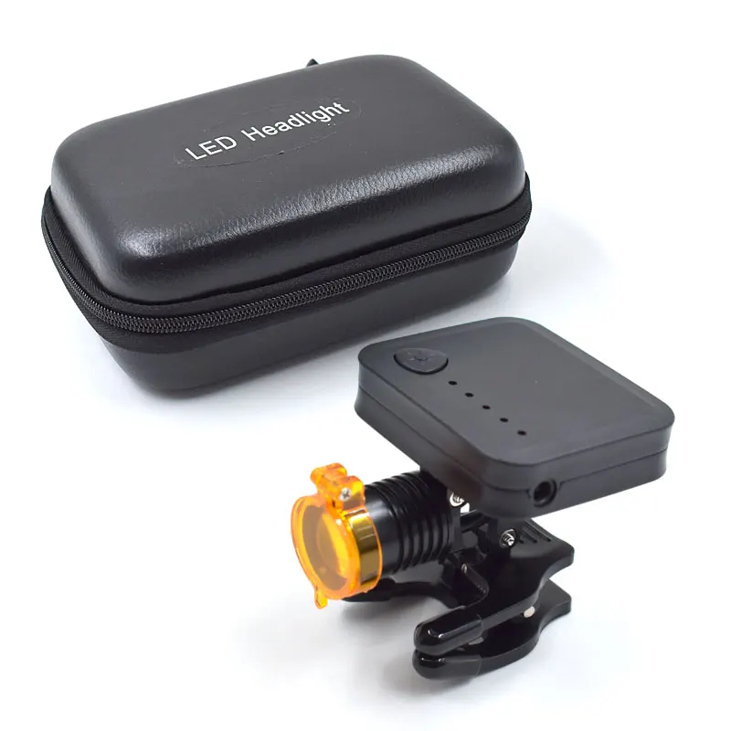 Wireless LED Headlight for Dental Binocular Magnifier Powerful 3W Head Lamp with Glasses Clip Yellow Filter Lithium Battery