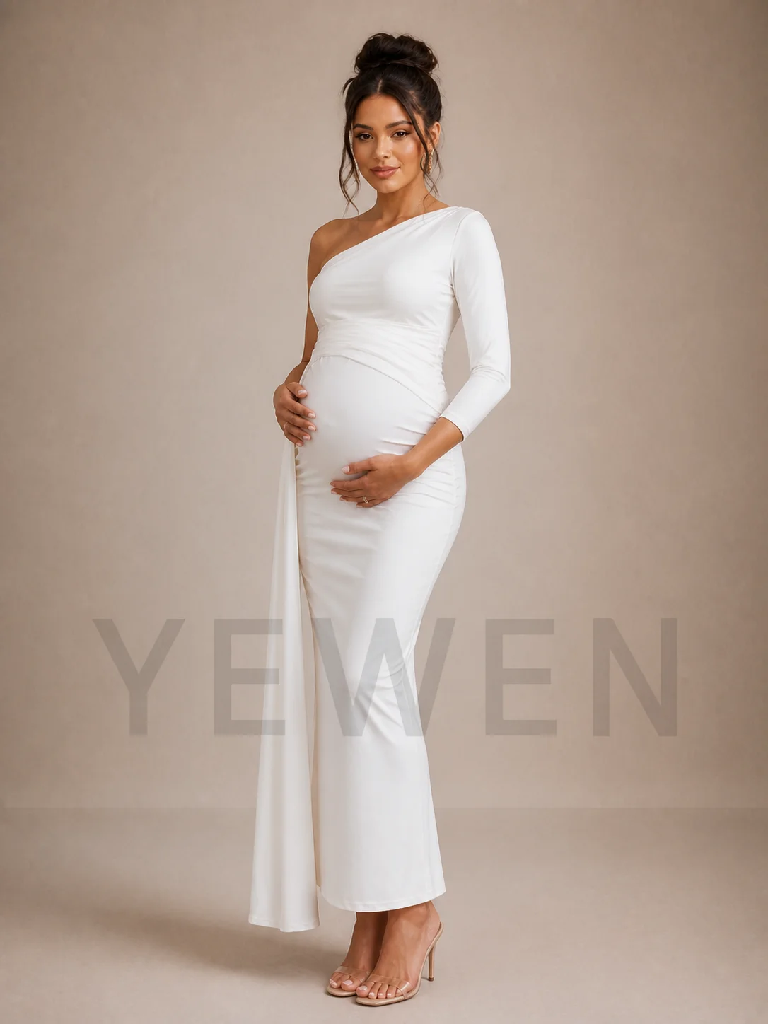 White One Shoulder Maternity Baby Shower Dress ZX009