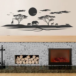 Safari Woodland Elephant Giraffe Wall Sticker Bedroom Playroom Wildlife Jungle Forest Animal Wall Decal Living Room Decor