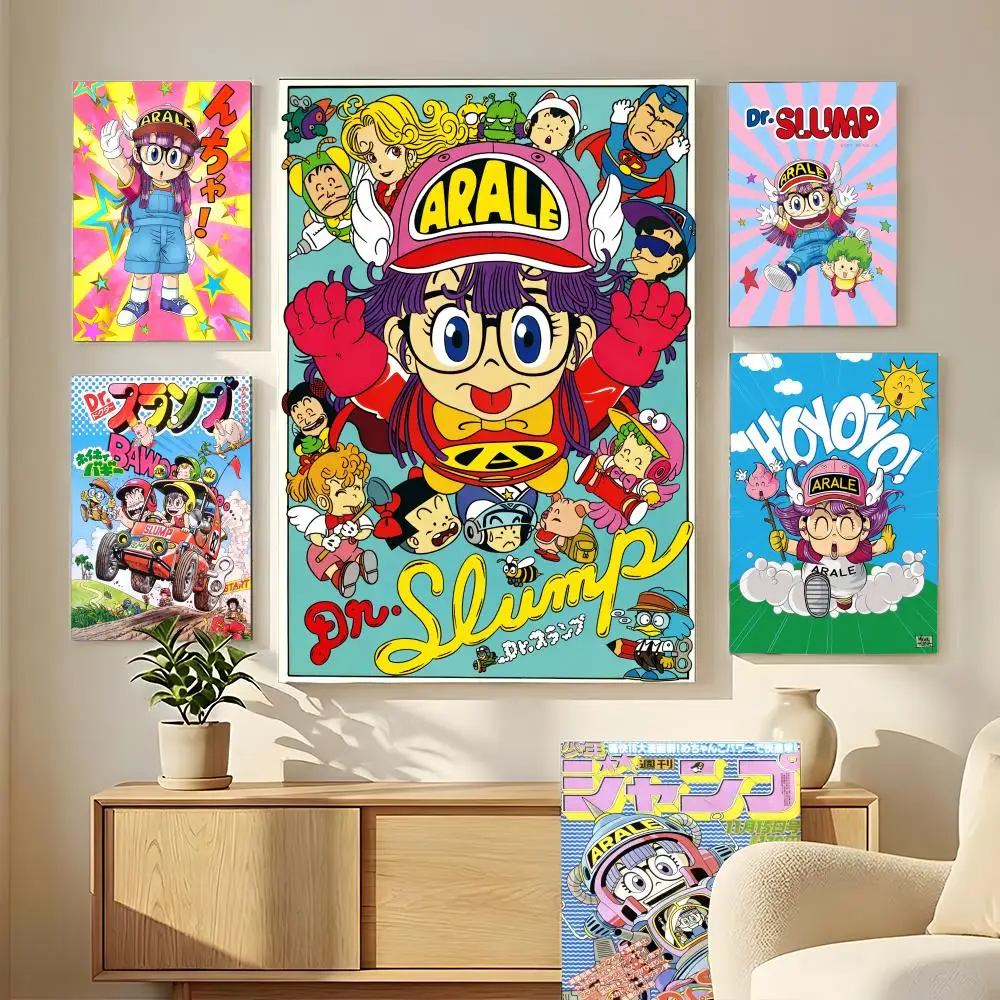 Cuadro Decorativo Kawaii de Dr. Slump y Arale, Pintura de Caligrafía en Alta Definición, Marco Resistente, Fácil de Colgar, Decoración Moderna para el Hogar