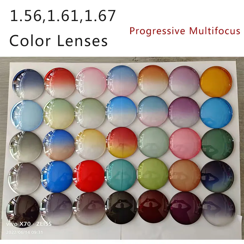 1.56 1.61 1.67 Gradient Colorful Progressive Multifocus Glasses Lenses Prescription Optical Myopia Eyeglasses Sunglasses Lenses