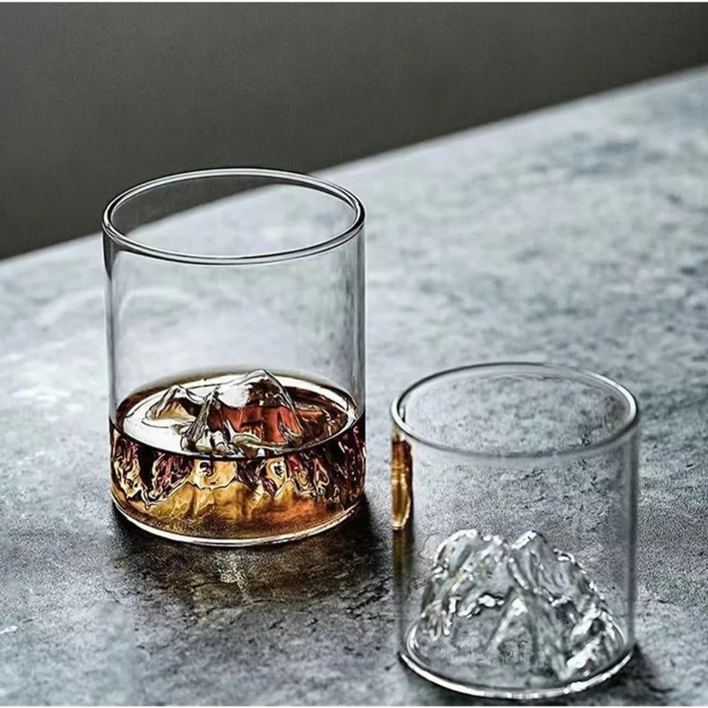 3D Landscape Cup Wine Whiskey Beer Tea Coffee Cup Glassware Mountain Crystal Glass for Drinking Bourbon Scotch Cocktails