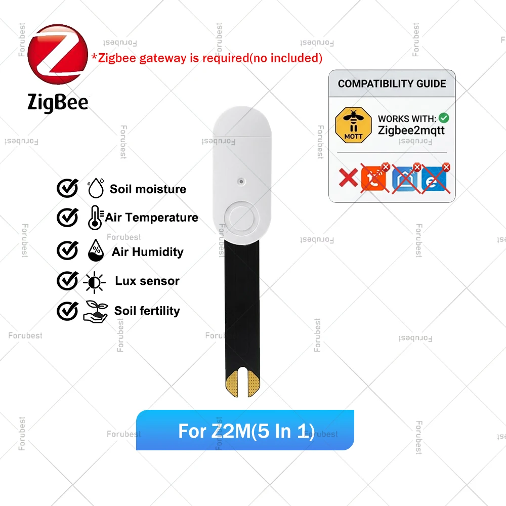 Zigbee Bodenfeuchtigkeitssensor, intelligenter Bodentester, Überwachung der Fruchtbarkeit, Temperatur, Luftfeuchtigkeit, Lichtdetektor, für Tuya Z2M Bewässerungsautomatisierung