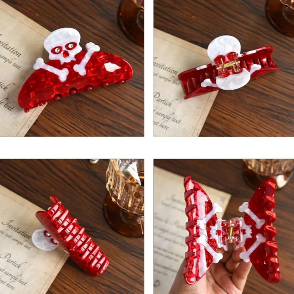 

Creative Acetate Halloween Hair Claw Cross Geometry Halloween Themed Gripper Hair Crab Clip Spider Skeleton Shark Clip Women