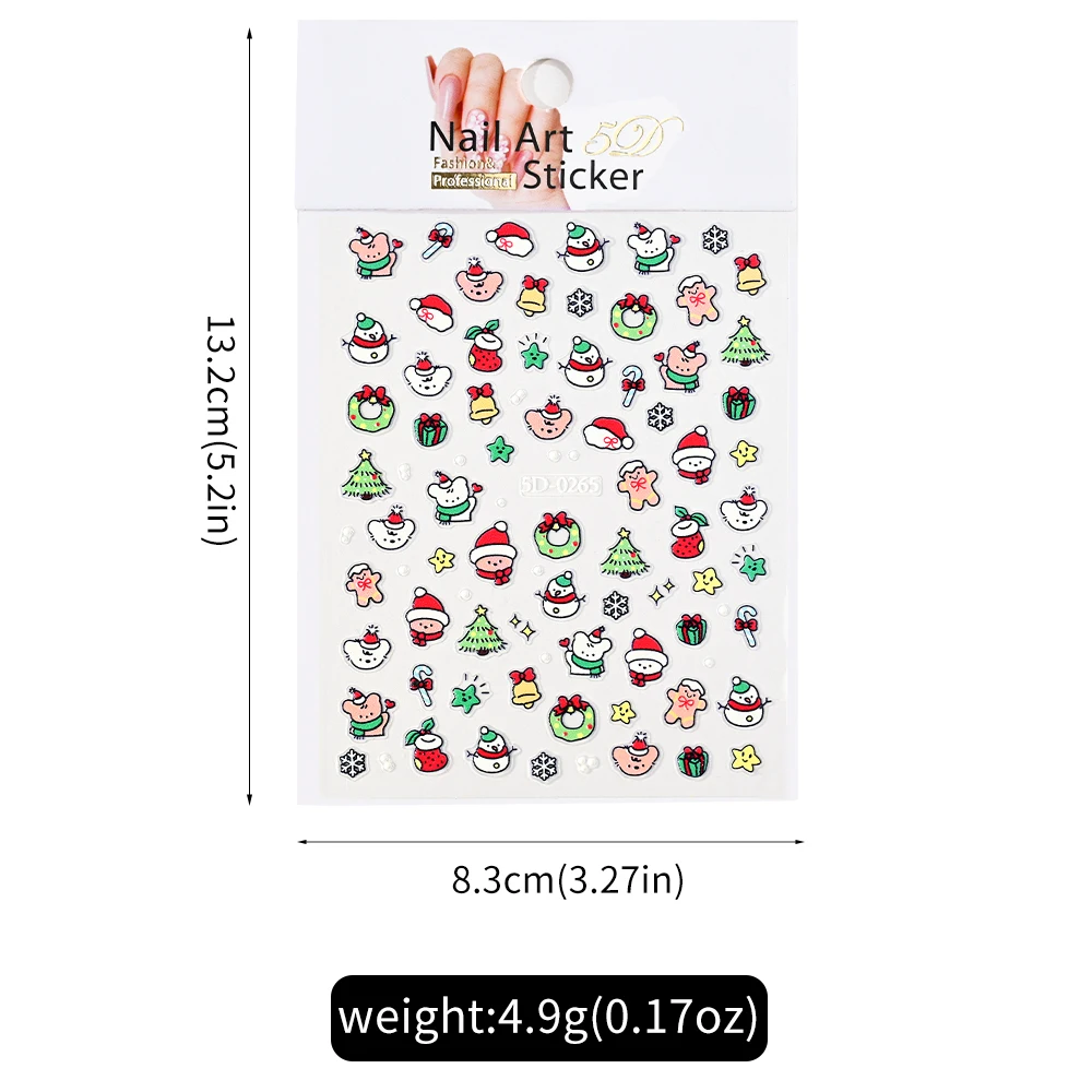 1pc クリスマス 5D ジンジャーブレッドマンケーキ雪の結晶ネイルアートステッカーパインギフト自己粘着スライダー冬クリスマス DIY マニキュアデカール