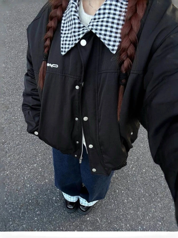 

Женская корейская куртка-пуховик, весенне-осенняя легкая стеганая университетская куртка с клетчатым воротником, повседневная шикарная теплая парка, верхняя одежда