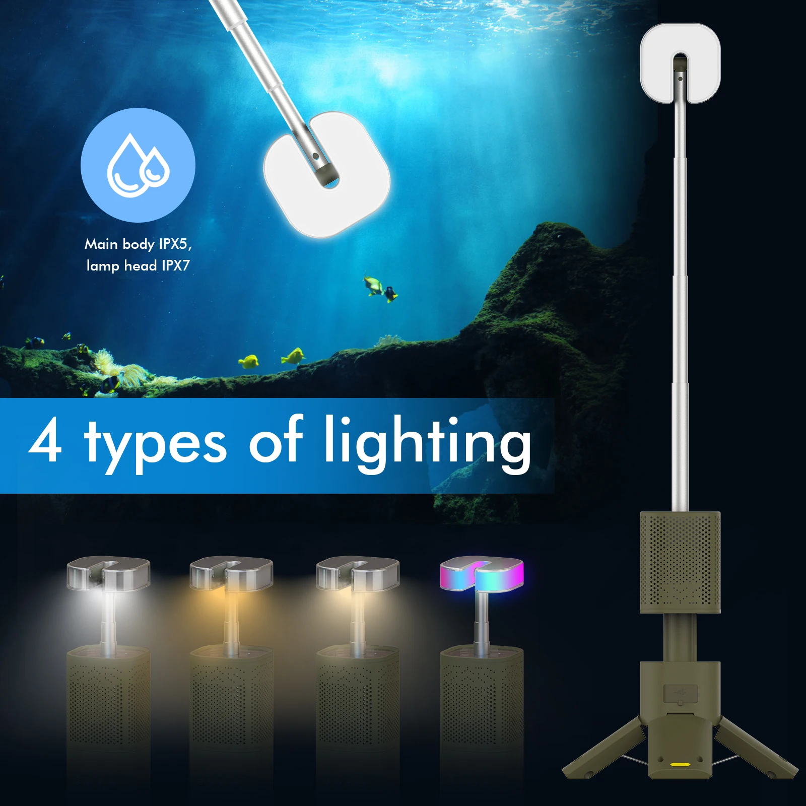 14000mAh Portable Rechargeable Outdoor Work Lamp ,Telescopic Tent Camping Lantern with Bluetooth Ideal for Hiking,Camping