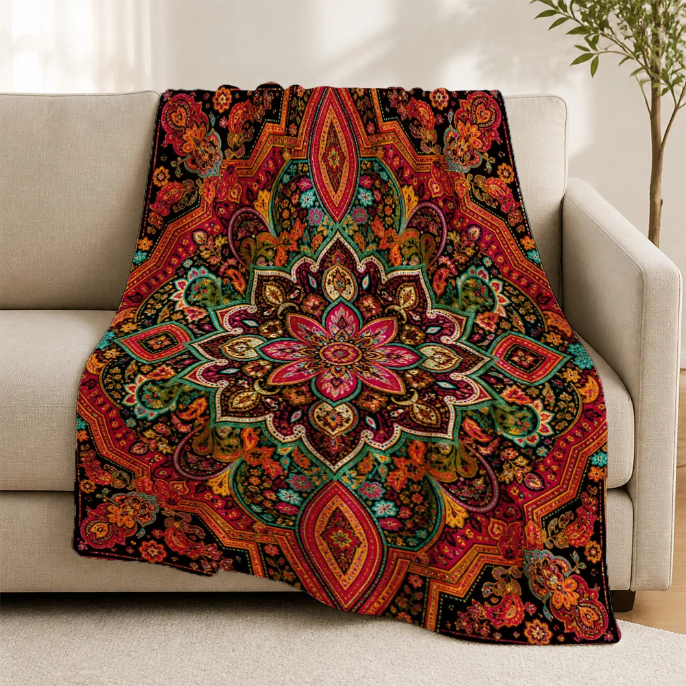 Vibrant Boho Paisley Throw Blanket Moroccan Style Decorative Sofa Couch Accent Tapestry Cozy Winter Lapghan Decor