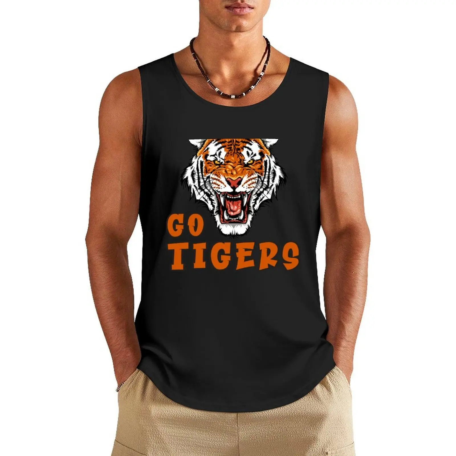 

Go Tigers Tiger School mascot Tank Top fitness clothing for men anime top gym clothes man Men's gym clothing