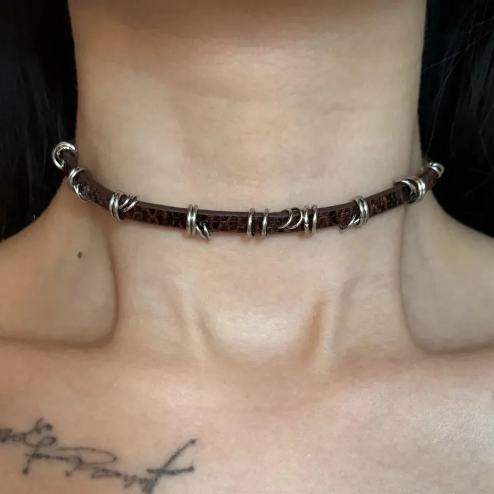 Y2K Fashion Gothic Leather Chain Choker Necklace for Women Men Trendy Vintage Goth Halloween Collar Jewelry Accessories Gifts