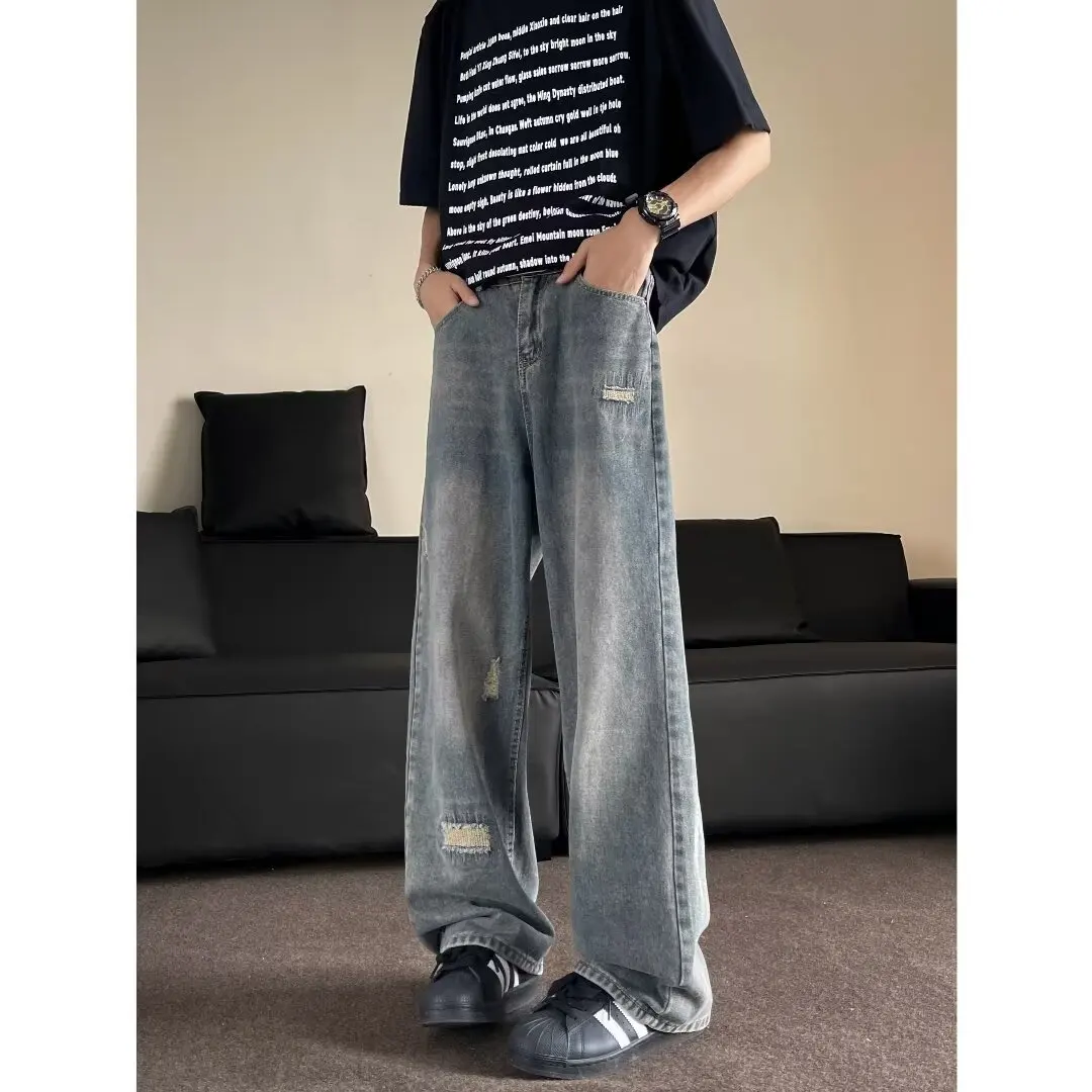 High street jeans men's Korean version of the trend plankton handsome all straight cylinder 2024 new