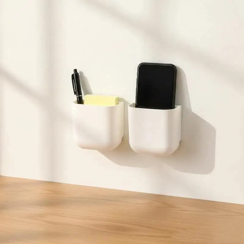 Self-Adhesive Wall Mounted Storage Rack Scratch Resistant Plastic Holder for Phone Remote Controls Office Desk Side