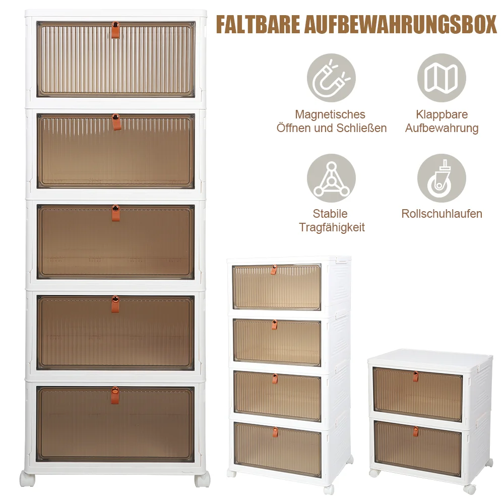 2/4/5 Etagen faltbare Aufbewahrungsbox mit Deckel, zusammenklappbare Aufbewahrung, Schuhregal, Organizer, Haushalts-Organizer, Box mit Rädern
