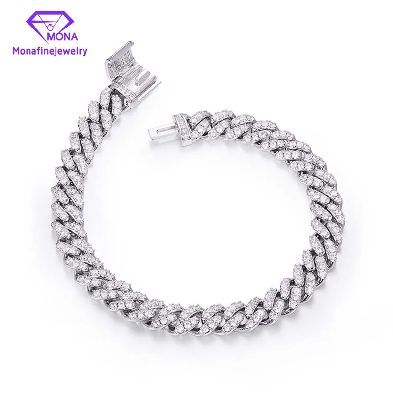 

Wholesale Hip-hop 925 Silver Full Of Over Test Moissanite Diamond Stone 8mm Cuban Chain Jewelry 925 Sterling Silver Cuban Chain