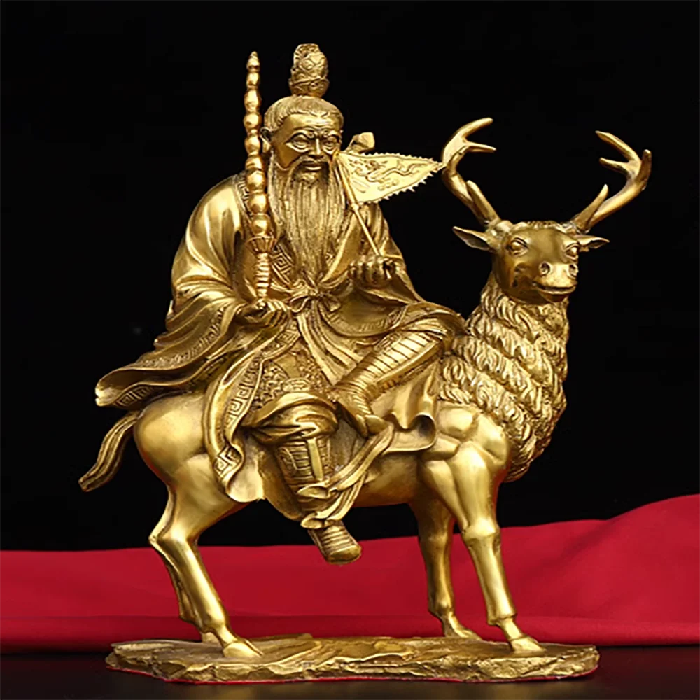 

Jiang Taigong's seated bronze statue, Jiang Ziya, Jiang Shang riding a deer holding a whip ornament