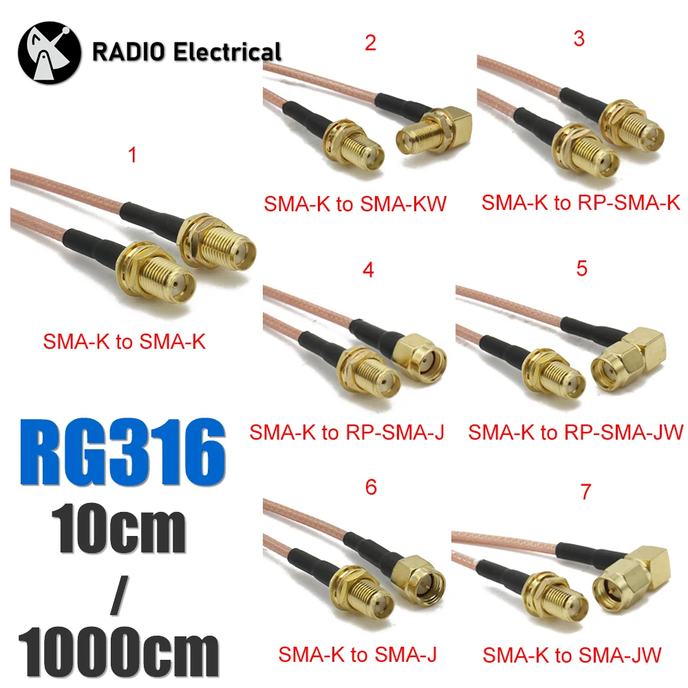 RG316 SMA to SMA/RP SMA Male Plug & Female Jack Connector RF Coaxial Jumper Pigtail Cable Wire Terminals For WIFI Wireless 3G 4G