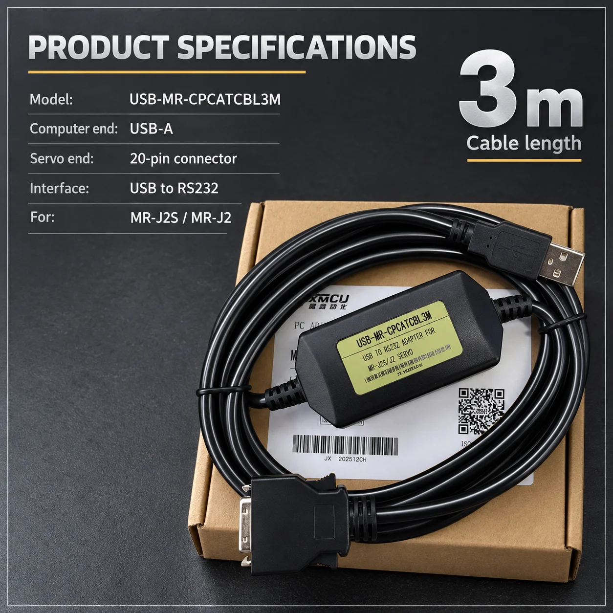 USB-MR-CPCATCBL3M USB to 20-Pin Servo Setup Cable for Mitsubishi MR-J2 MR-J2S Parameter Download Data Transfer