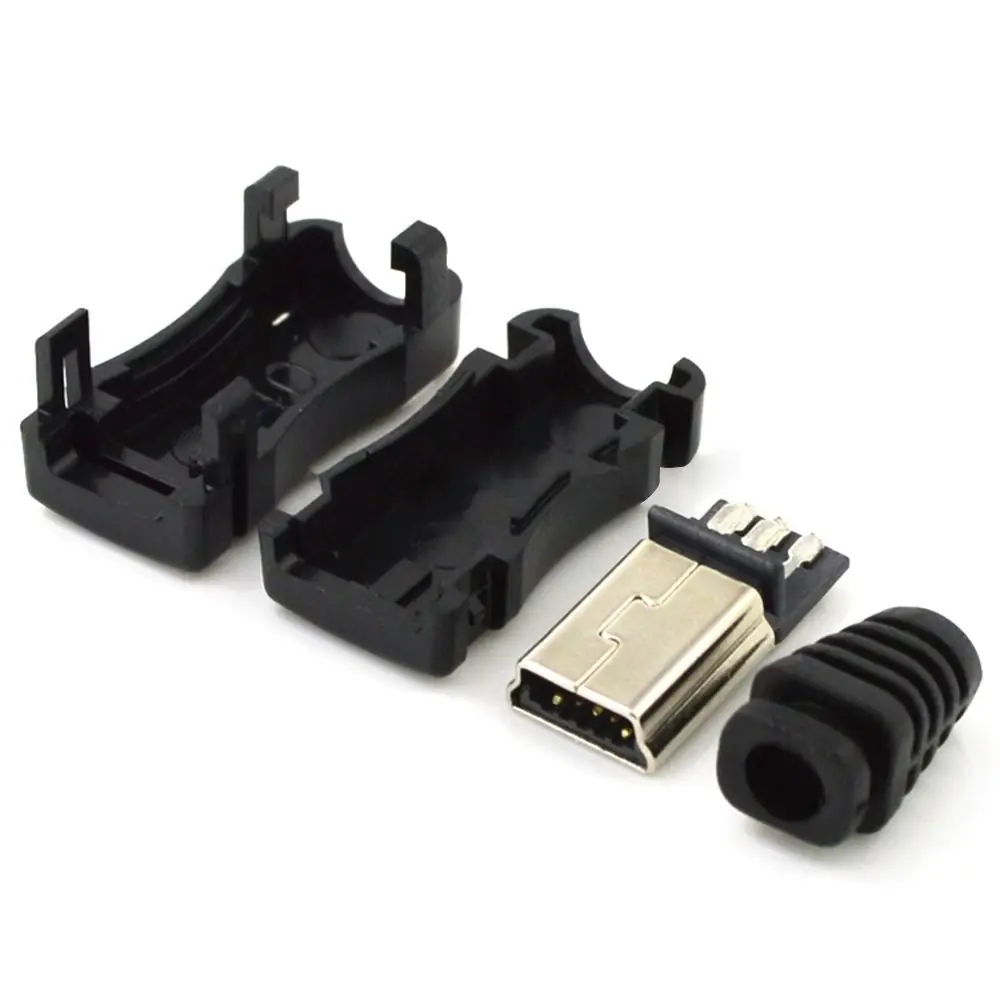 5 Pin Mini USB Male Connector DIY Mini USB Jack USB 2.0 Jack Data Cable Connector 4 In 1 Assemble Wire With Plastic Cover