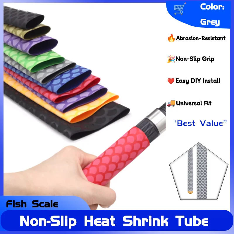 

1M Grey Non-Slip Heat Shrink Tube 15/18/20/22/25/28/30/35/40/45mm Bicycle Handle Anti Skid Fishing Rod Wrap Waterproof Protector