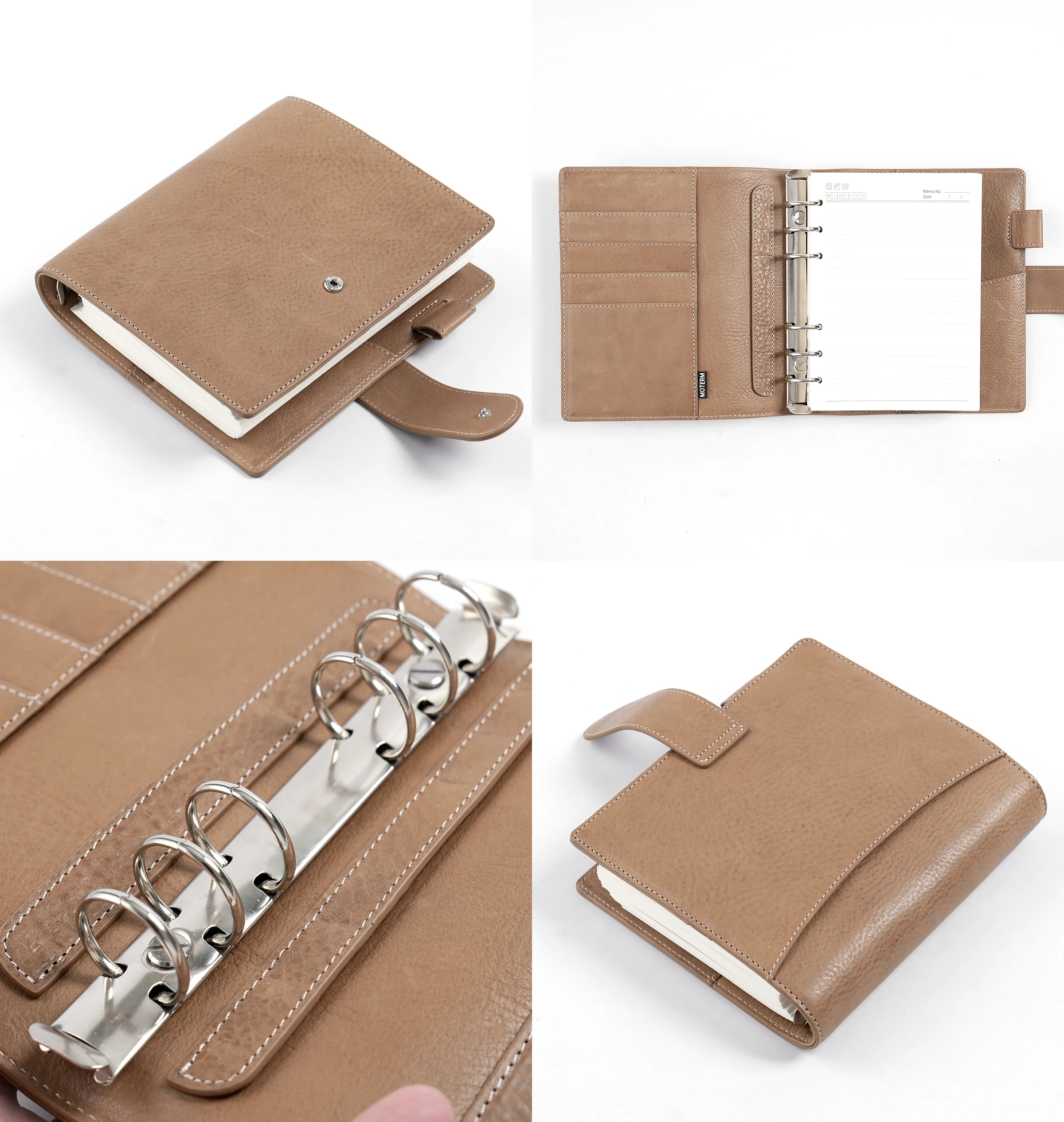 Moterm Personal Wide Size Elite Rings Planner without Big Back Pocket Vegetable Tanned Notebook with 25mm Rings Organizer Diary