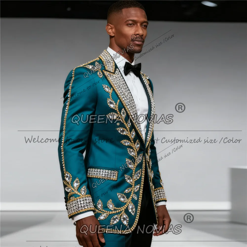 Luxus Perlen Steine Smoking Männer Anzüge Für Hochzeit Prom Blazer Angepasst 2 Stück Sets Männlichen trajes elegante para hombres 2026