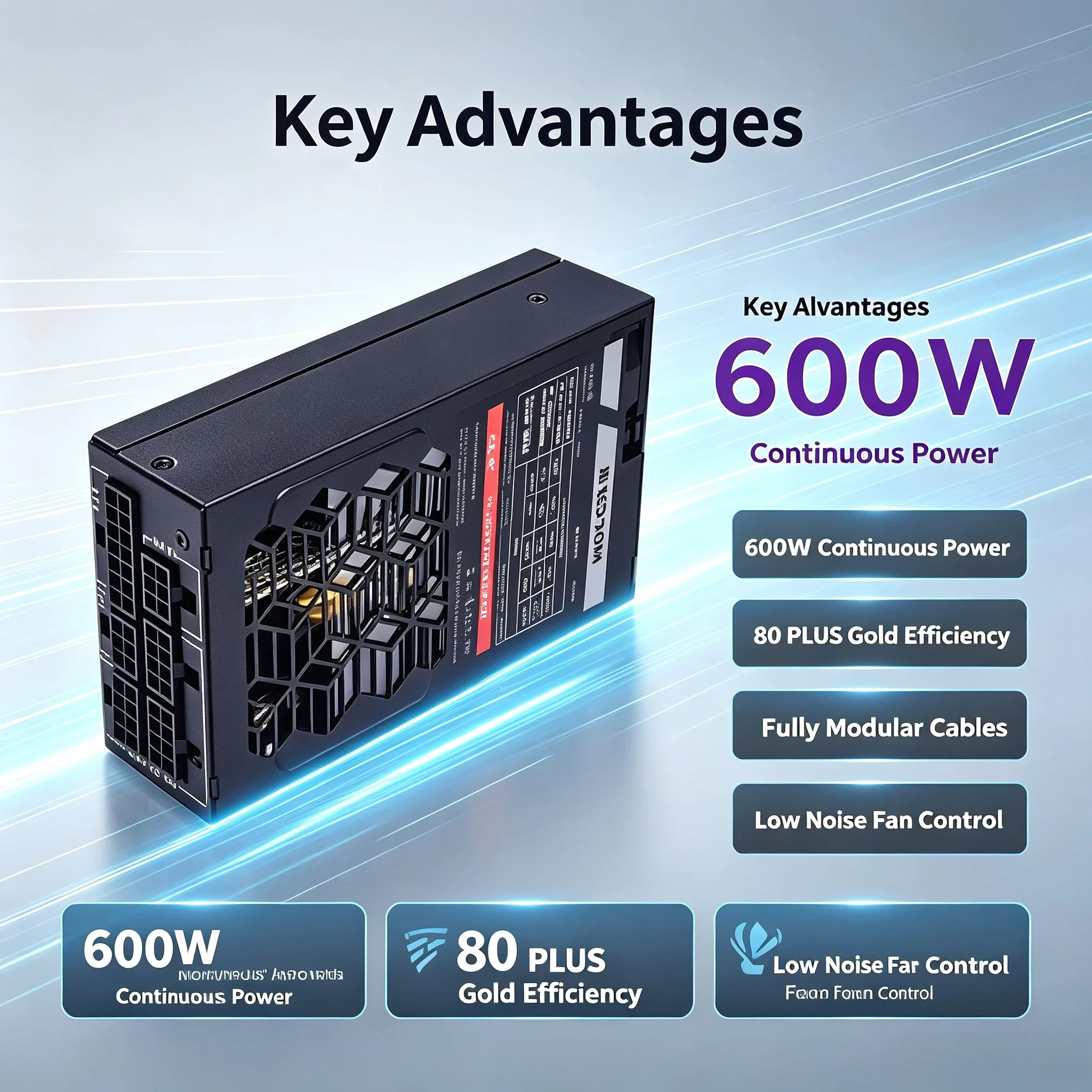 500W Full Modular 1U Mini Silent Power Supply, Compatible With 600W ITX Small Chassis Long Service Life PC Power Unit