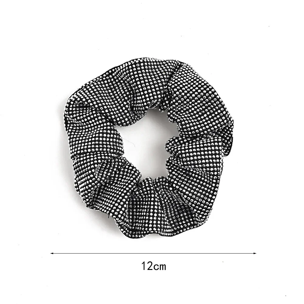 Fashion Rhinestone Women Silk Scrunchie Elastic Handmade Hair Black Band Ponytail Holder Headband Hair Accessories