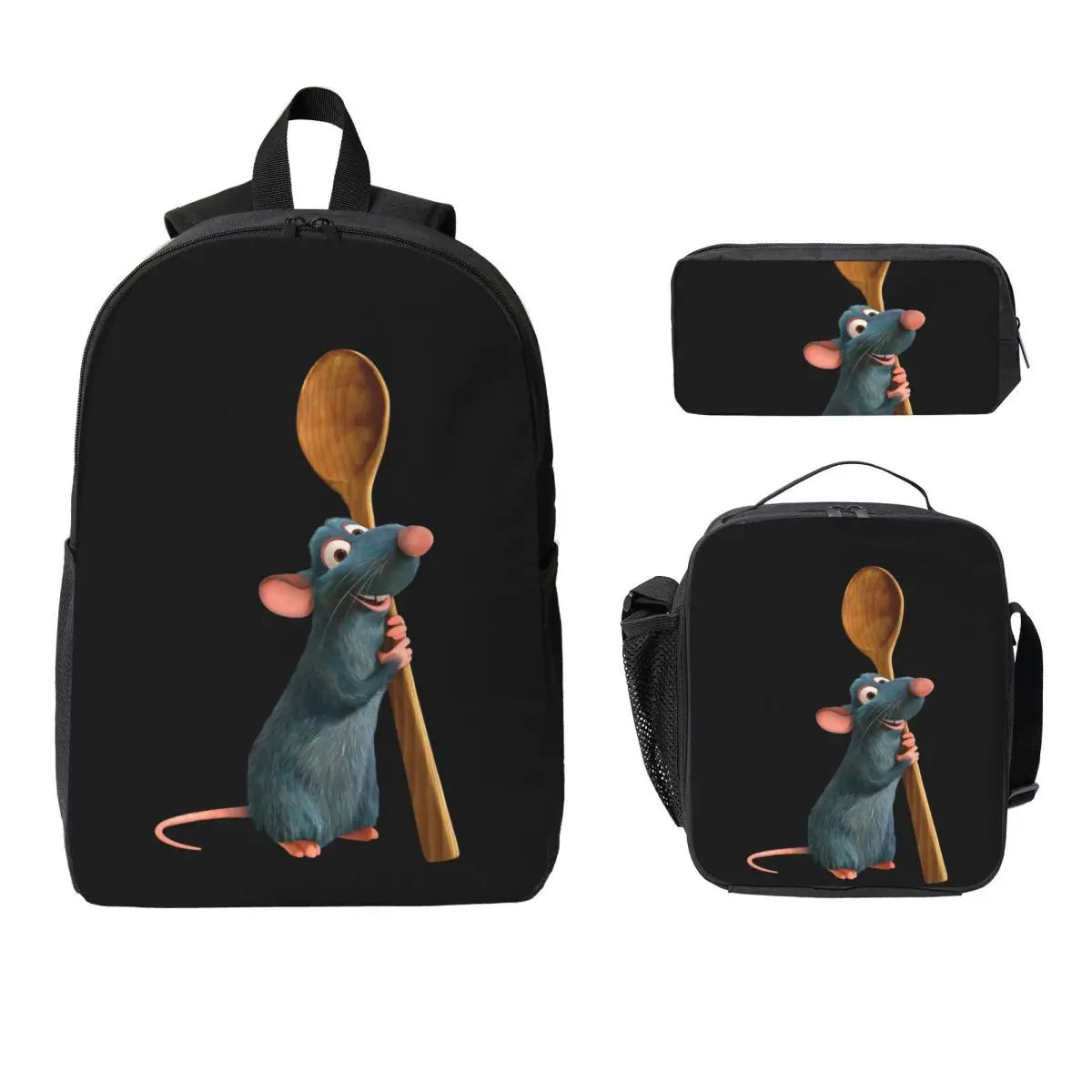

Great Chef Ratatouille Remy Backpack Boys Girls BookBag School Bag Computer Shoulder Bags 3ps Insulated Lunch Bag Pencil Case