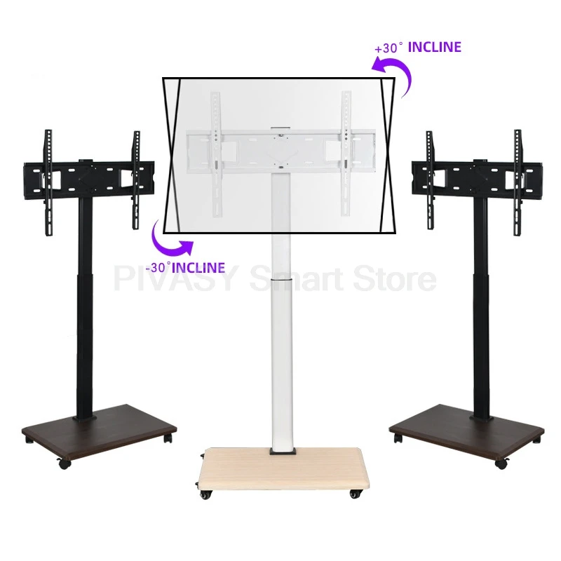 ل 26-75 بوصة تلفزيون حامل الهاتف المحمول ارتفاع قابل للتعديل مؤتمر البث المباشر الطابق عرض المحرك رف التلفزيون الصلب المدرفلة على البارد