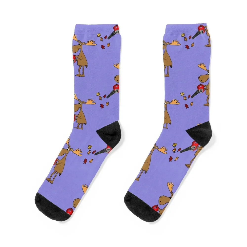 

Funny Moose Blowing Leaves Cartoon Socks Men's Stockings Rugby Socks Women's Men's