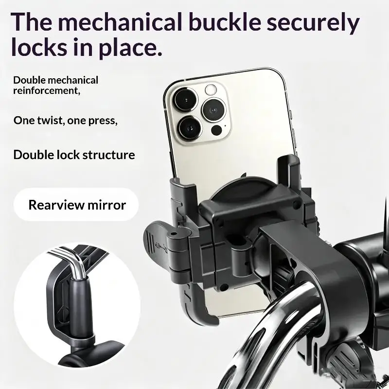 Motorcycle Bicycle Phone Mount 360 Degree Adjustable Angle Anti Shock Locking Buckle For Outdoor Cycling Riding Daily Commute