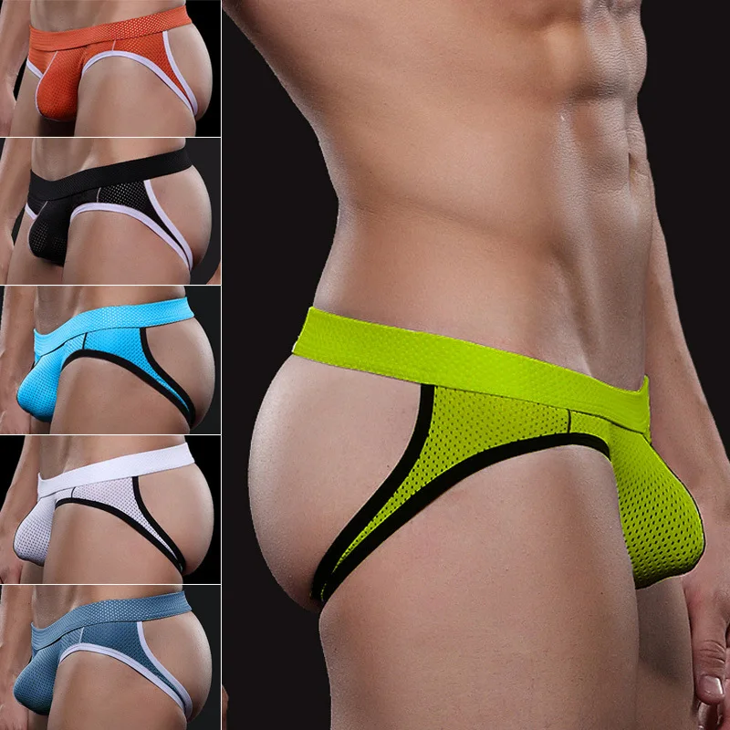 Men Sexy Mesh Breathable Jockstrap for Young People Fashion Wide Waistband Fun Double Thong Sissy U Convex Pouch Bottom Lingerie