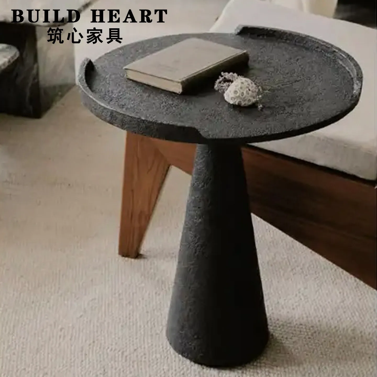 Italian Minimalist Art Rounded Corner Few Antique Soft Metal Sofa Side Table Wabi Sandy Wind Creative Coffee Table