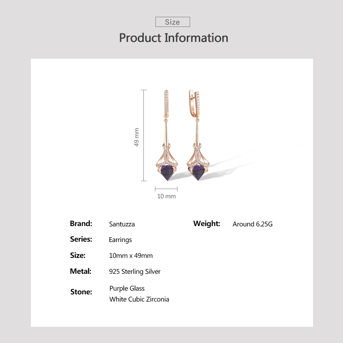 SANTUZZA Pure 925 Sterling Silver Dangling Earrings For Women Sparkling White CZ Purple Stone Delicate Party Gift Fine Jewelry