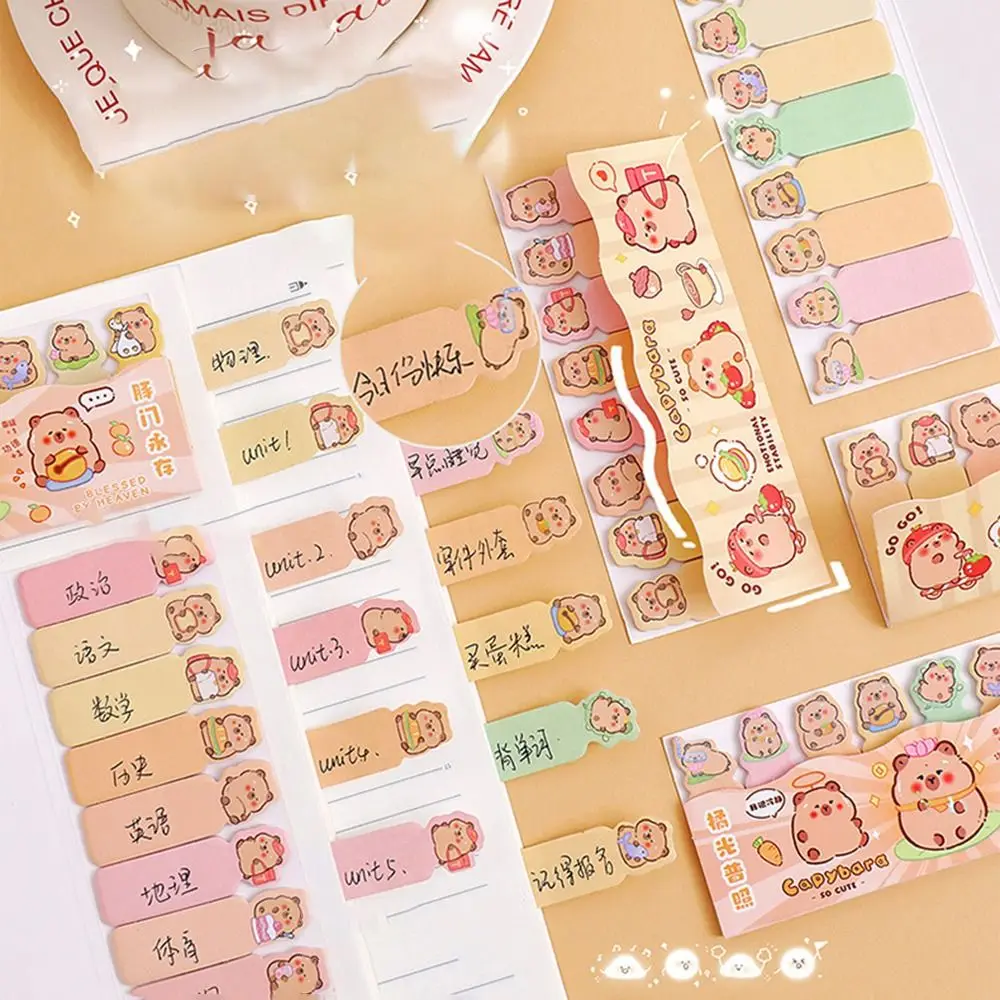 Book Tabs Cute Capybara Index Tabs Cartoon Self Adhesive Memo Pad Multifunction Multi-purpose Sticky Notes Stationery Supplies