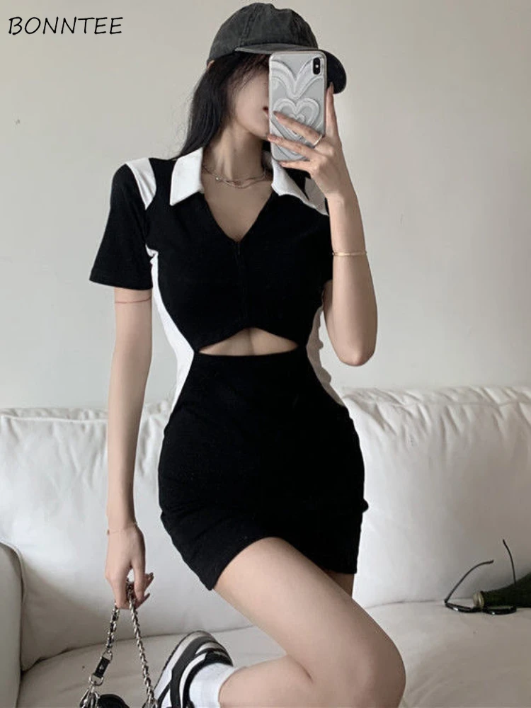 Dresses Women Skinny Sexy Hollow Out Design Creativity Simple Hot Girl Summer Party Y2k Korean Style Personality Popular Vestido