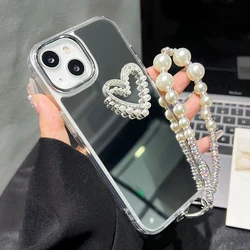 Make Up Mirror Love Heart Phone Case For iPhone 13 Funda iPhone 11 16 17 Pro Max Air 15 14 12 16promax Cover With Lanyard